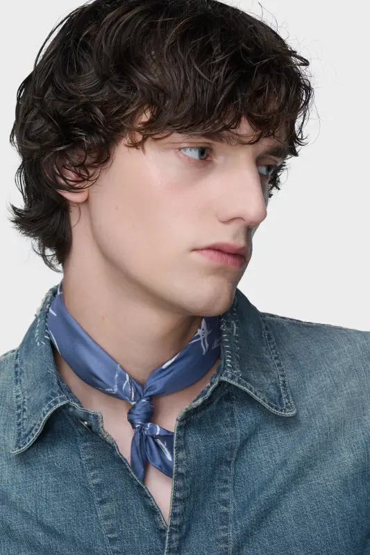 Maison Margiela Scribbled Numerical silk foulard Dark Blue online