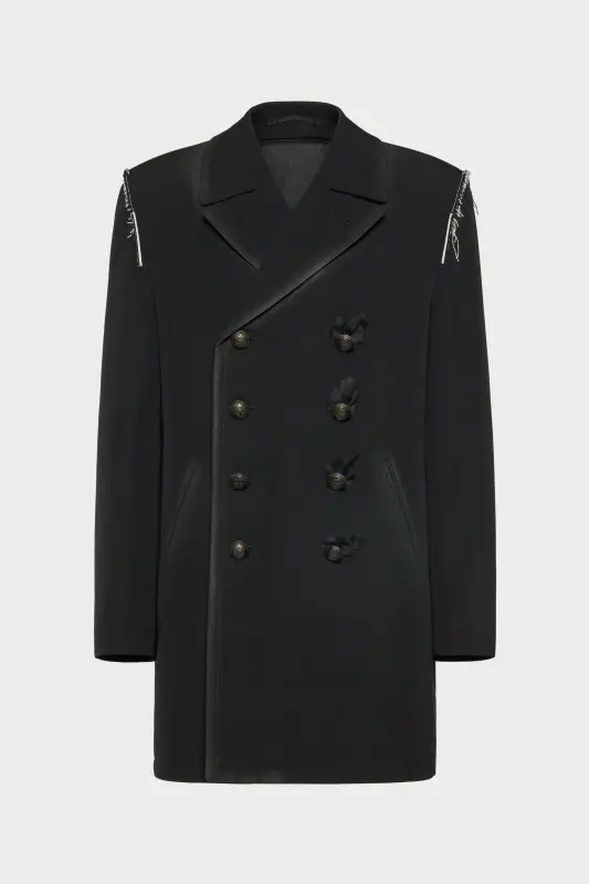 Maison Margiela Mens Black Cotton Reversible Wool Coat Black online