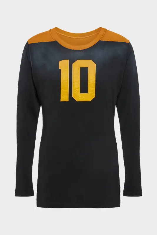 Maison Margiela Mens Black Viscose Varsity Long-Sleeved T-Shirt Black and ochre online