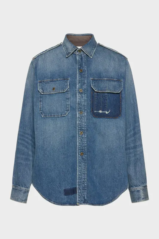 Maison Margiela Mens Blue Cotton Denim Shirt Vintage medium blue online
