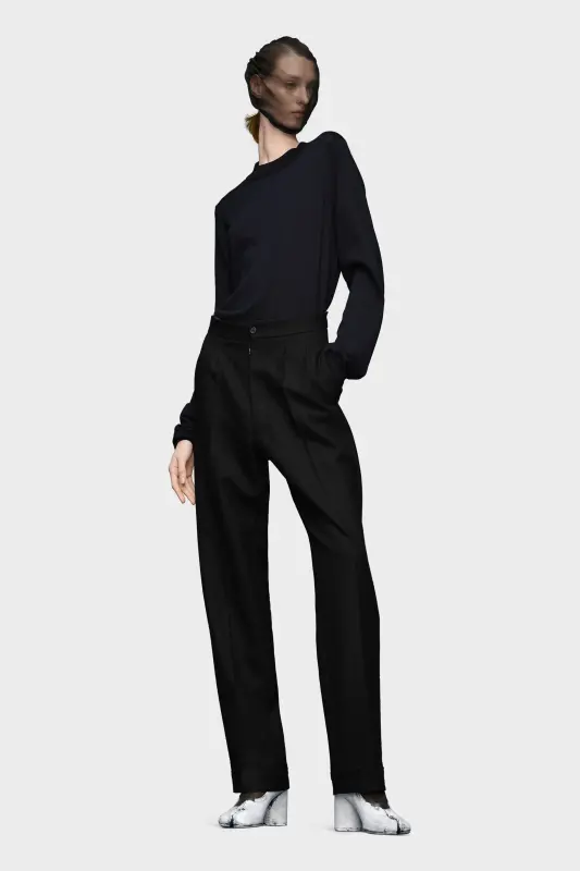Maison Margiela Womens Black 100% Wool Pleated Trousers Black online