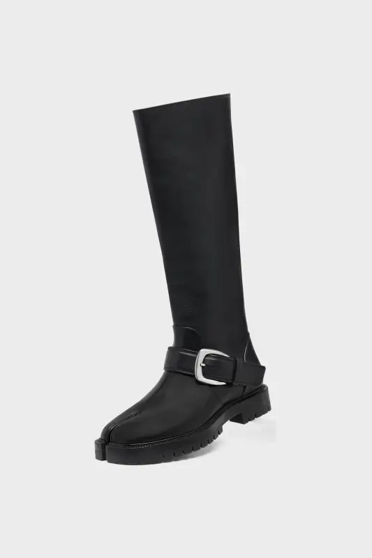 Maison Margiela Mens Black Leather Tabi County Knee Boots Black online